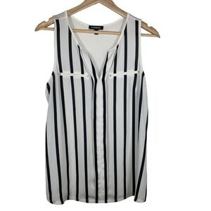 Express Women's Black and White Striped Sleeveless Top